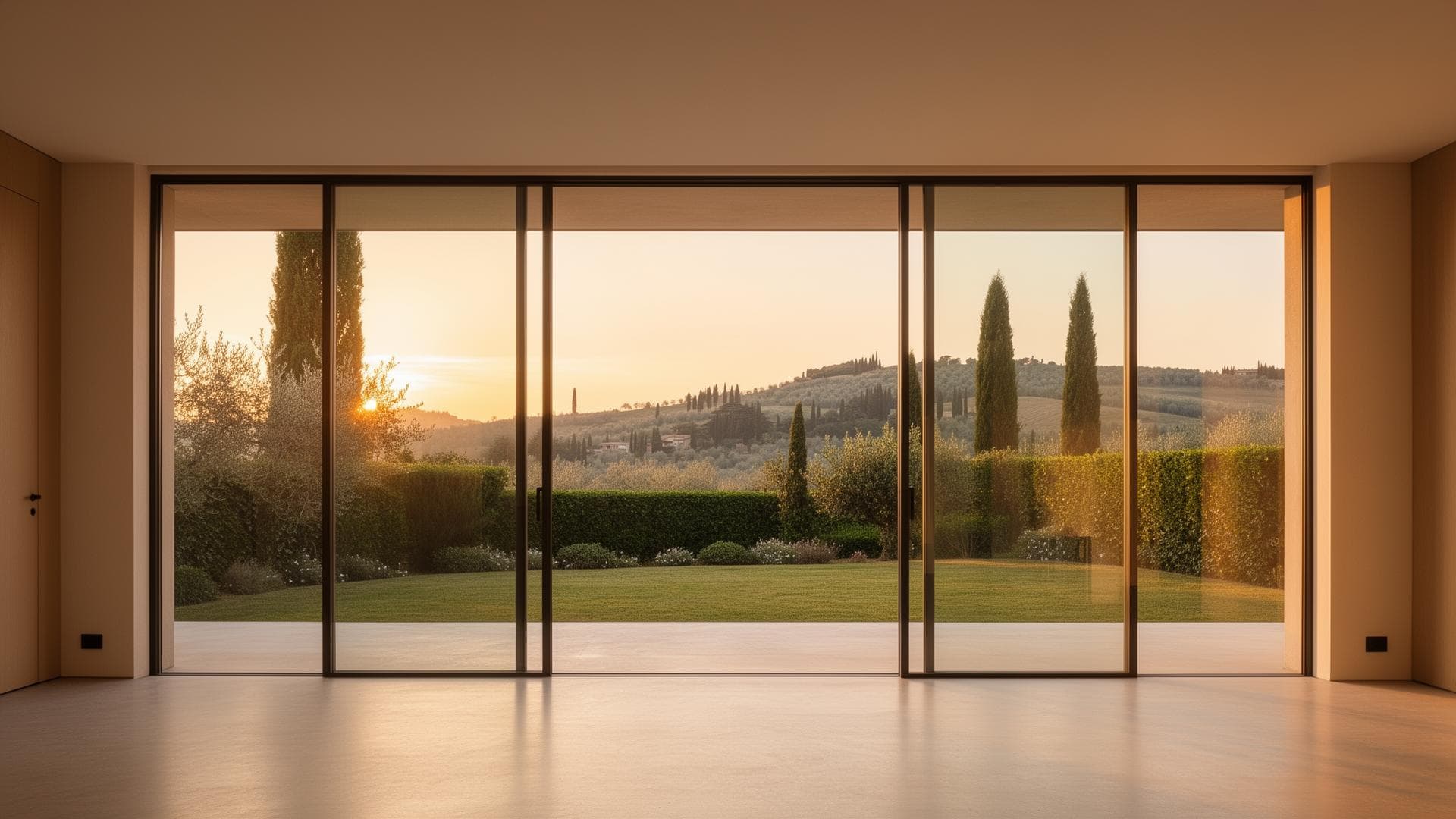 Grandi vetrate Infixi su paesaggio al tramonto